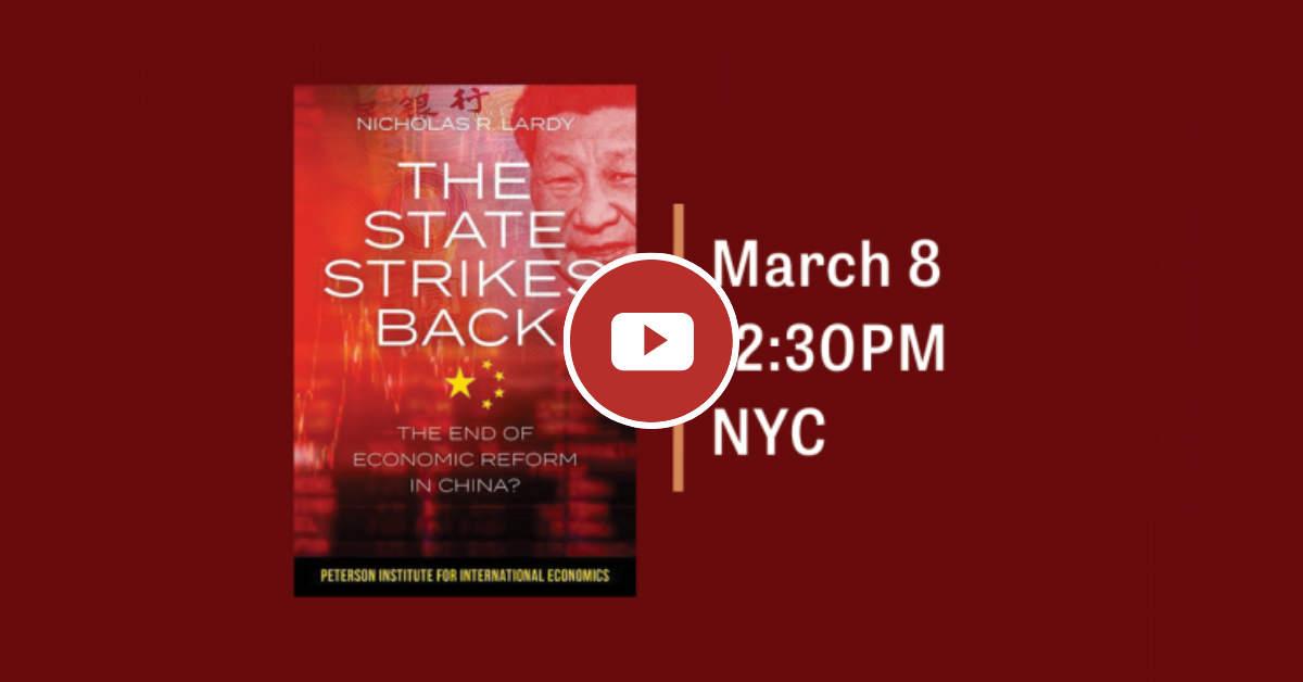 Dr. Nicholas R. Lardy draws upon new data to trace the impact of revived state control over China’s economy, and prospects for future growth.