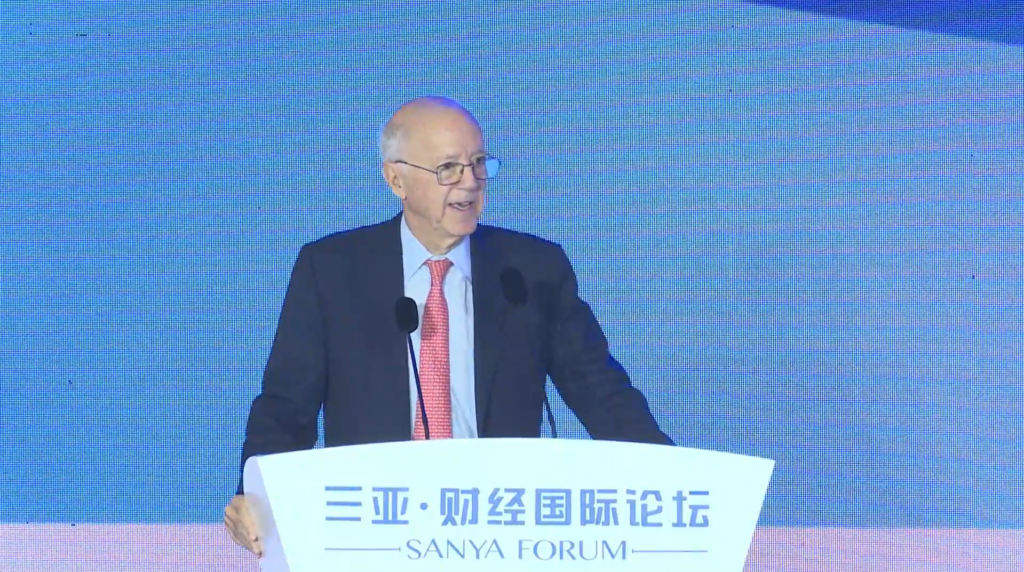 NCUSCR President Stephen Orlins speaks from the podium at the Sanya Forum